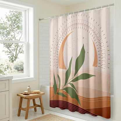 Americanflat 71x74 Boho Shower Curtain - Water-Resistant Long Shower Curtain with Durable Metal Grommets and 12 Hooks - 100% Polyester - Sage Green, Terracotta, Blush Pink and Rust Red