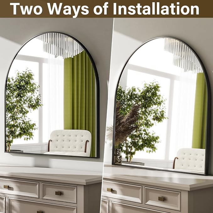 HARRITPURE 26"x28" Arched Bathroom Mirror Wall Mounted Black Arch Mirror | Vanity Aluminum Alloy Frame Arch Wall Mirror for Living Room, Bedroom, Entryway