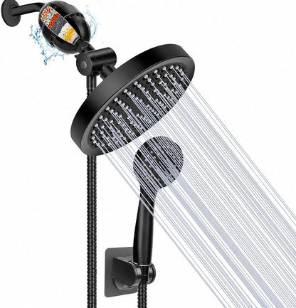 Filtered Shower Head with Handheld, High Pressure Rainfall Shower Head | Filter for Hard Water, Removes Chlorine & Impurities, 60'' Hose, Adjustable Holder, Chrome Finish (Black)