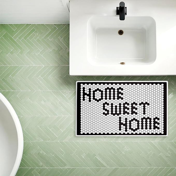 Stupell Industries Sweet Home Mosaic Pattern Plush Bathroom Mat & Bath Rug, Soft Quick-Dry Non-Slip Bathroom Rug with Recycled Foam Cushion, Geometric Tile Pattern Design by Elizabeth Medley, 18"x30"