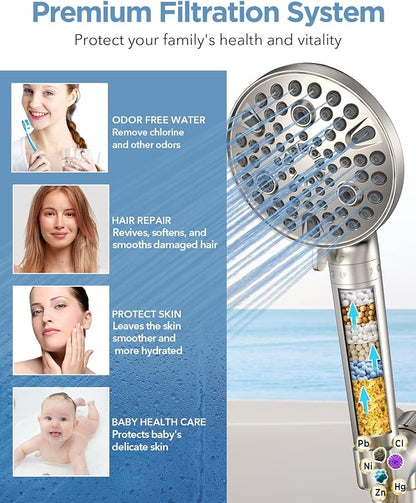 MakeFit Filtered Shower Head with Handheld-10 Modes High Pressure Showerhead with Built-in Power Wash,Long 71-inch Hose & Adjustable Bracket, Water Softener Filter Beads for Hard Water-Remove Chlorine