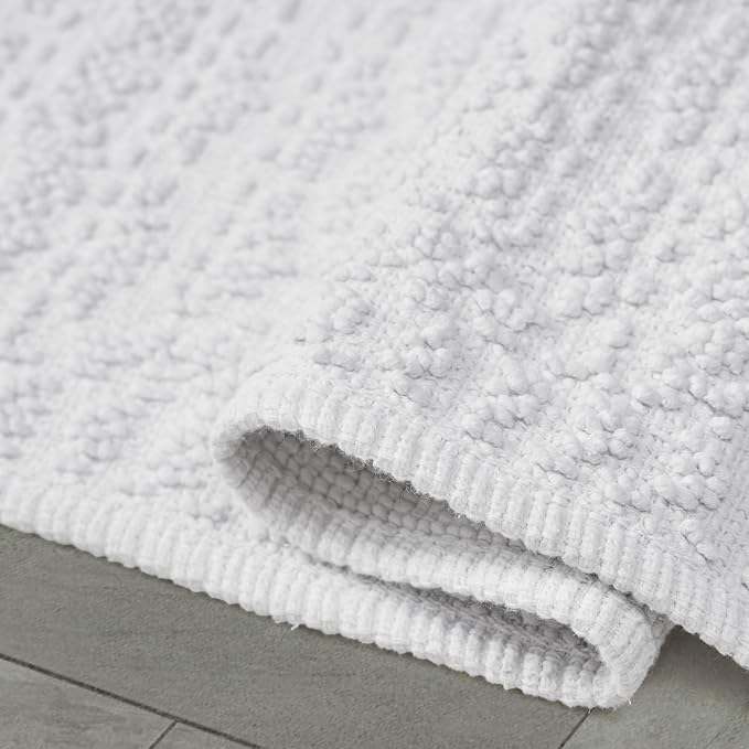 French Connection Nellore Bath Rugs, Woven and Beaded Bath Mats, Durable and Thick Bath Mats for Bathroom and Shower Rugs, 17" x 28", White