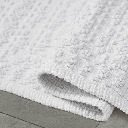 French Connection Nellore Bath Rugs, Woven and Beaded Bath Mats, Durable and Thick Bath Mats for Bathroom and Shower Rugs, 26" x 49", White