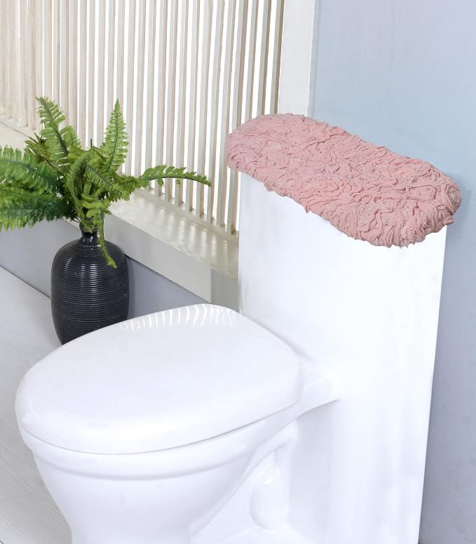 Home Weavers Bell Flower Toilet Tank Lid Cover – 10"x22", 100% Cotton, Tufted, Soft & Absorbent, Non-Slip, Machine Washable Bathroom Décor, Pink