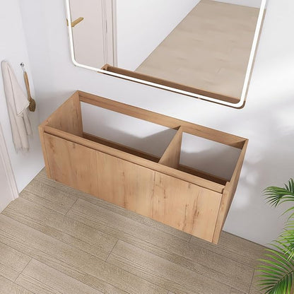 48" Floating Bathroom Vanity,48 Inch Bathroom Vanity Without Top Sink,Modern Floating Vanity Cabinet,Brown Wall Mounted Cabinet with Soft Closing Doors,Plywood(Sink Basin Not Included)