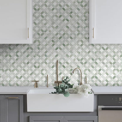 10-Sheet Peel and Stick Backsplash Coin Waterjet Tile, 11.2" x 11.2" Green Marble Looks Self Adhesive Wall Tile Stick on Backsplash for Kitchen, Bathroom, Fireplace, Shower
