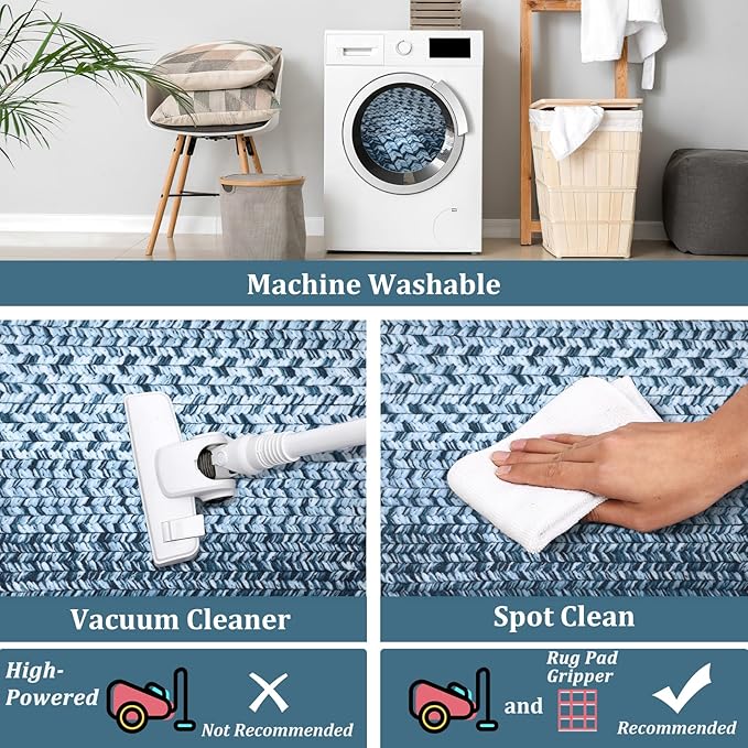 Washable Area Rug 6x9 Rug for Living Room Modern Area Rug for Bedroom Decor Blue Rug Geometric Area Rugs Bordered Non Slip Throw Rugs Stain Resistant Carpet for Nursery Dining Room 6'x9' Blue