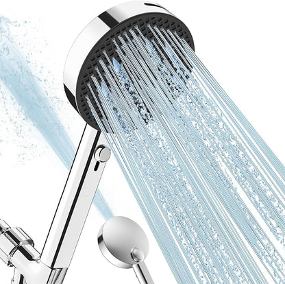 PWERAN Filtered Shower Head with Handheld, High Pressure 4 Spray Mode Showerhead with Filters, Water Softener Beads for Hard Water with ON/OFF Switch for Pets (Chromium Silver, 5 Inch Panel)