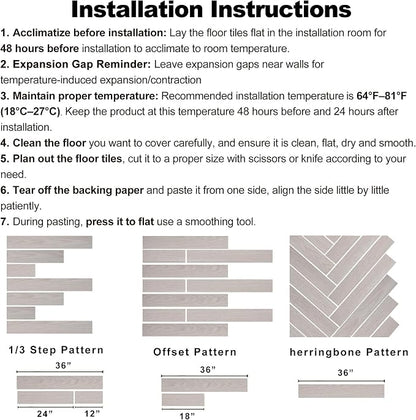 Hilarious Peel and Stick Vinyl Floor Tiles White Wood 36 PCS 54 Sq.Ft Waterproof Stick On Flooring Self-Adhesive Stick on Tiles Floor for Bathroom Kitchen Living Room RV Vinyl Flooring Planks Easy DIY