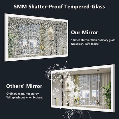 48x32 Inch LED Bathroom Mirror with Lights (Front Lit and Backlit) Black Framed Lighted Vanity Mirror for Bathroom Wall Dimmable Anti-Fog Memory Tempered Glass Horizontal/Vertical