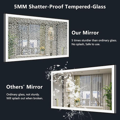 48x36 LED Bathroom Mirror with Lights, Black Framed Lighted Mirror | Backlit and Front Light, Anti-Fog, 3 Color Dimmable, Memory, Tempered Glass, IP54 Waterproof, UL Listed