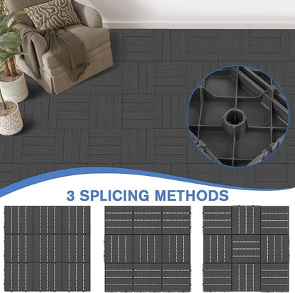 27 Pcs Plastic Interlocking Deck Tiles 12" x 12" Patio Floor Decking Tiles Indoor Outdoor Waterproof Non-Slip Flooring Tile All Weather Use for Balcony Backyard Porch Poolside, Dark Grey