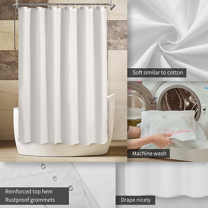 ALYVIA SPRING 72x76 Long Waterproof Fabric Shower Curtain or Liner White | 2 Magnets, Soft Cloth & Hotel Quality, Machine Washable, Light-Weight, Long Size