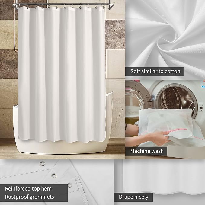 ALYVIA SPRING 54x78 Stall Waterproof Fabric Shower Curtain or Liner White | 2 Magnets, Soft Cloth & Hotel Quality, Machine Washable, Light-Weight, Long Stall Size