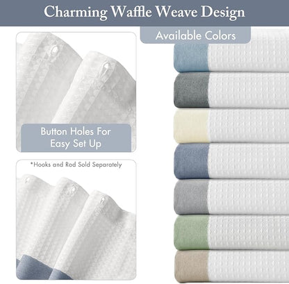 Madison Park Spa Waffle Weave Stall Shower Curtain, 36 x 72, Indigo Blue | Striped, Pieced Fabric Design, 3M Scotchgard Moisture Management, Hotel Quality, Modern, for Bathroom, OEKO-TEX Certified