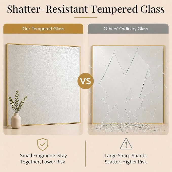 36"x36" Brushed Gold Framed Square Bathroom Vanity Wall Mirror | Accent Wall Mirror, Square Geometric Look, Slim Metal Frame, Living Room or Entryway, Keyhole Mount, Tempered Glass