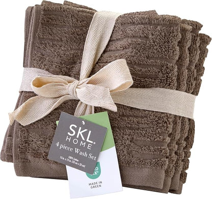 SKL Home CloudSoft Washcloth Set, 4-Piece, 100% Cotton Luxury, Mink Brown | Premium spa-level quality. 520 GSM weight. Ultra plush & absorbent.