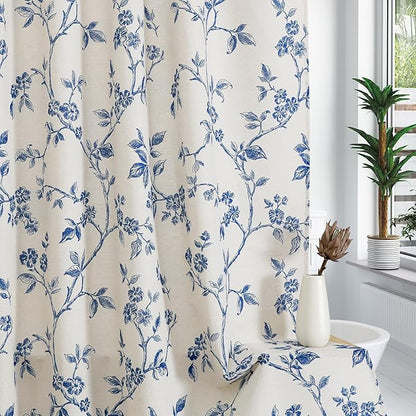 MitoVilla Extra Long Shower Curtain Set 72 x 84, Cotton Floral Cottagecore Spring Shower Curtains for Bathroom, Modern Farmhouse Country Plant Leaves Bathroom Décor