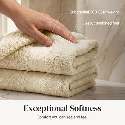 Modern Threads - Spun Loft 6-Piece 100% Combed Cotton Towel Set - Bath Towels, Hand Towels, & Washcloths - Super Absorbent & Quick Dry - 600 GSM - Soft & Plush, Sand