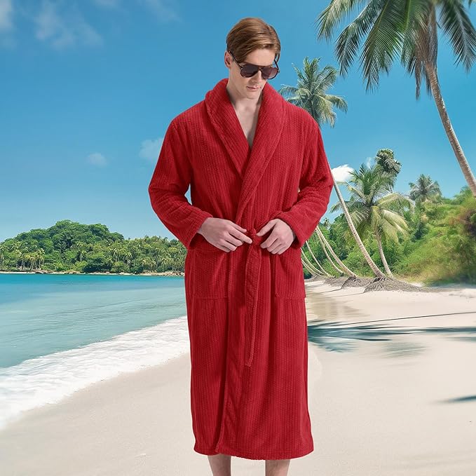 Men's Shawl Collar Bathrobe, Soft Long Towel Robe for Men - Super Absorbent Quick Dry yet Warm