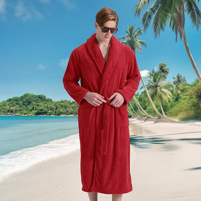 Men's Shawl Collar Bathrobe, Soft Long Towel Robe for Men - Super Absorbent Quick Dry yet Warm