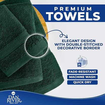 DAN RIVER 8 Piece Luxury Bath Towels for Bathroom, Towel Set, Hunter Green | 2 Bath towels, 2 Hand towels, and 4 Wash Cloths, 600 GSM 100% Ring Spun Cotton, Highly Absorbent, Gym, Hotel, guest, and Spa