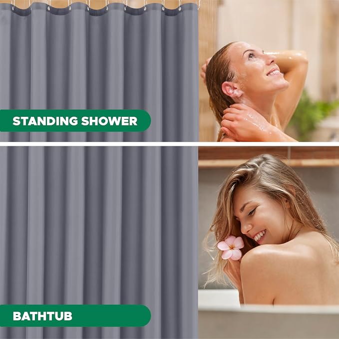 Fabric Shower Curtain Liner 72x72 Inch-Dark Grey Standard Shower Liners | Hotel Quality Water Resistant Shower Liners for Bathroom-Machine Washable Cloth Polyester Bath Curtain-Rental Apartment Home