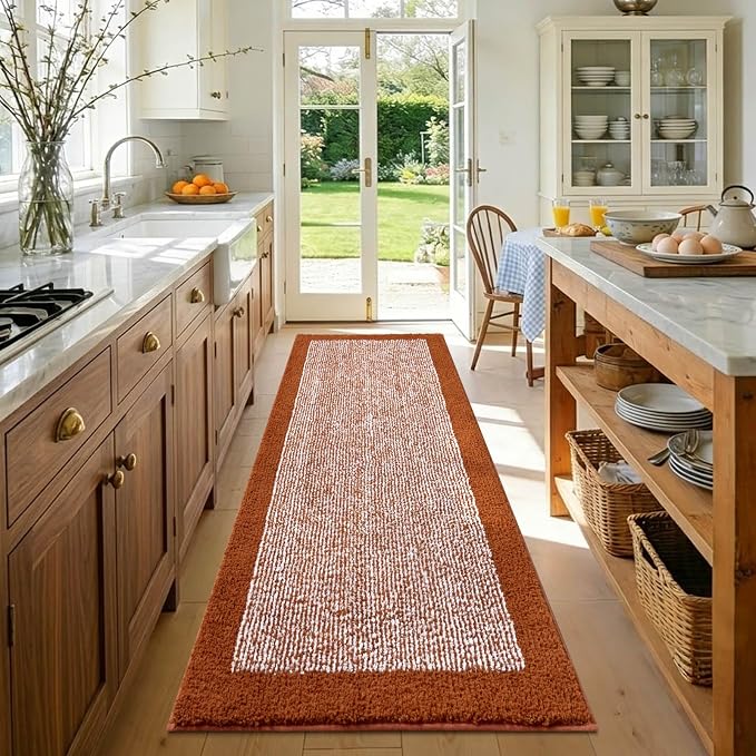 60x24 Long Bathroom Rugs Washable Non Slip, Bath Mat for Bathroom Floor Tub, Soft Absorbent Quick Dry Mats for Shower,Bathtub,Home Decor(Coral Orange)