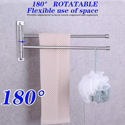 GERZWY Bathroom Swing Arm Towel Bars 2-Arm Wall Mount Stainless Steel Bath Towel Rack Hanger Towel Holder Organizer Brushed Finish HYG02-LS