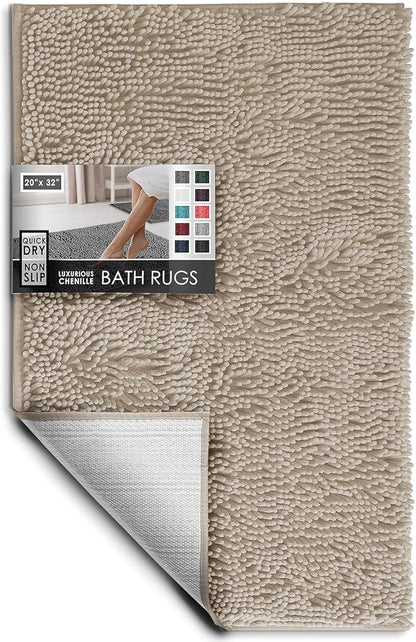 Hearth & Harbor Bathroom Rugs, Chenille Bath Mat - Machine Washable Bath Mats for Bathroom Non-Slip Backing Rubber, Quick Dry Bathroom Mat