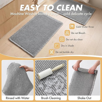 MIULEE Set of 2 Waffle Bathroom Runner Rugs Light Grey 2'x5'(24"x60") | Non Slip, Super Absorbent, Washable, Ultra Soft, Boho Bath Mats for Bathroom Hallway Bedroom Laundry Room Kitchen