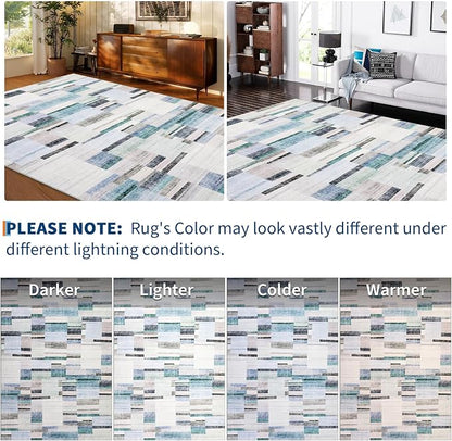 Washable Area Rug 8x10 Rug for Living Room Modern Rug Non Slip Throw Rugs Large Rugs for Bedroom Low Pile Non Shedding Stain Resistant Carpet for Dining Room Nursery Classroom 8'x10' Blue