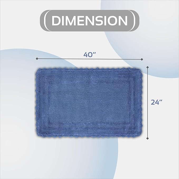 Better Trends Lilly Crochet 24x40 Reversible Bath Rugs and Bath mats for Bathroom, Luxurious 100% Cotton Bath Rug & Water Absorbent Bathroom Mat - Blue Bath Matt