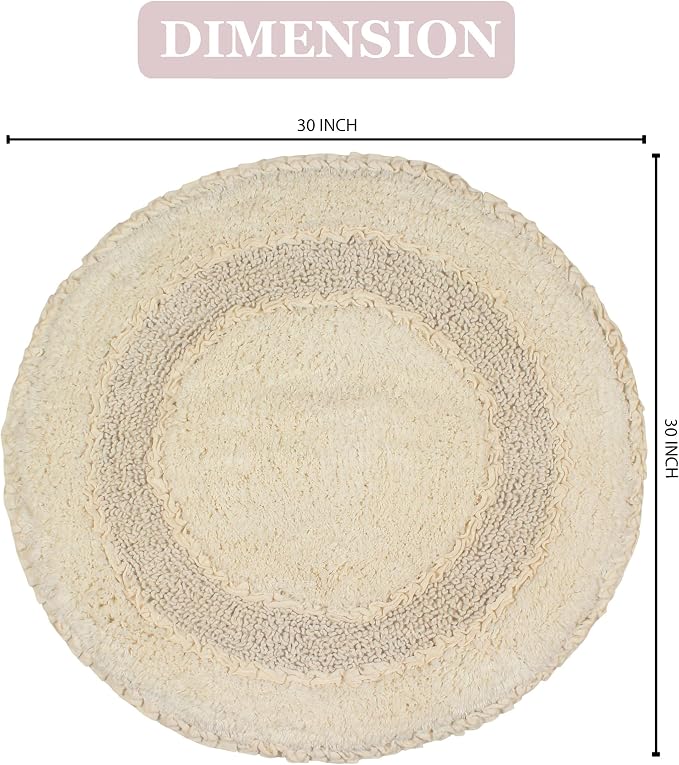 Home Weavers Radiant Collection 100% Cotton Bathroom Rugs Set, Bathroom Décor, Washable Rug, Extra Soft and Absorbent Bath Rug, Kitchen Mat, Bath Mat Set, Bath Floor Mat Non Slip, 30" Round, Ivory