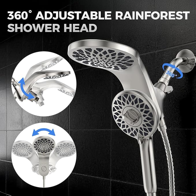 High Pressure Rain Shower Head with Handheld Spray Combo | Detachable Dual Shower Head with 10 Sprays Modes - Upgrade Knob Spray Mode Selector and Magnetic Guidance Docking System
