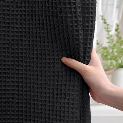 Waffle Weave Shower Curtain - Black Cotton Fabric Texture Heavyweight Shower Curtains for Bathroom,Washable,72Wx72L