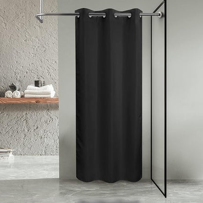 River Dream No Hook Stall Shower Curtain or Liner Microfiber Black, 36x74 | Waterproof Small Fabric Shower Curtain Set for Narrow Stall, Bottom Magnets, Soft & Machine Washable, 36W x 74H