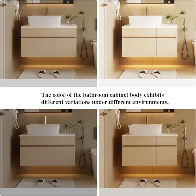 31.5" Bathroom Vanity with Counter Top Sink Combo, Wall Mounted Bathroom Cabinet with Ceramic Vessel Sink, 2 Soft Close Cabinet Doors & Drawer, Floating Modern Bath Vanity for Small Space