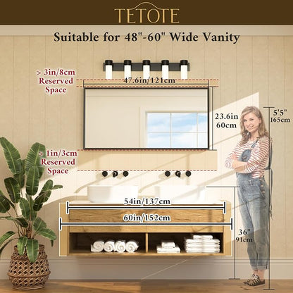 Black Bathroom Mirror Beveled Frame 48" x 24" Black Rectangle Metal Framed Bathroom Wall Vanity Mirror for Over Sink, Tempered Glass, Modern Farmhouse Bedroom, Entryway, Living Room