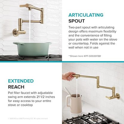 KRAUS Oletto Pot Filler Faucet with Retractable Arm, Wall Mount Kitchen Faucet, Pot Filler for Stove in Matte Black, KPF-5001MB