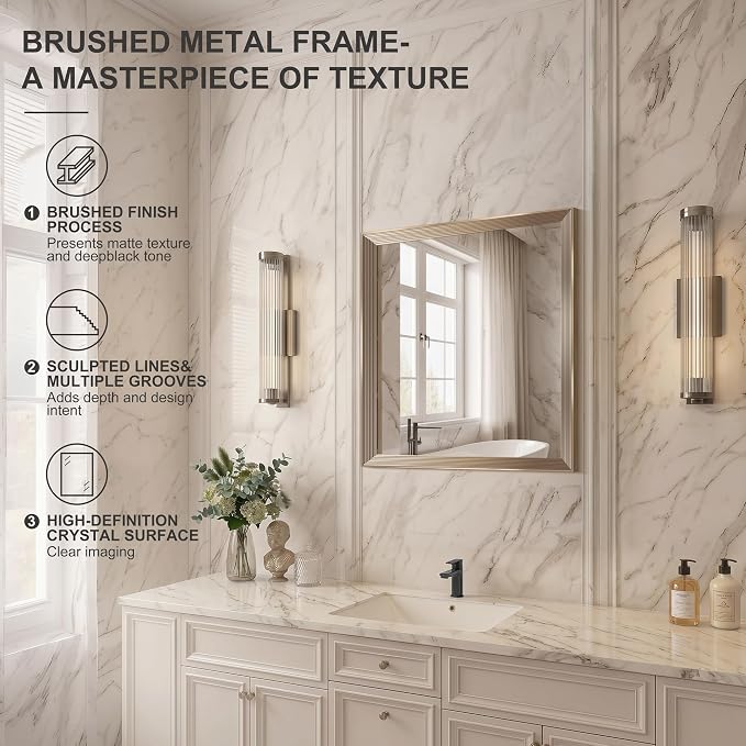DESBING 24"x24" Gold Bathroom Mirrors for Over Sink | Tempered Glass, Metal Frame, Rectangle Vanity Wall Mirror for Bathroom, Living Room, Bedroom, Horizontally or Vertically