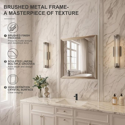 DESBING 24"x24" Gold Bathroom Mirrors for Over Sink | Tempered Glass, Metal Frame, Rectangle Vanity Wall Mirror for Bathroom, Living Room, Bedroom, Horizontally or Vertically