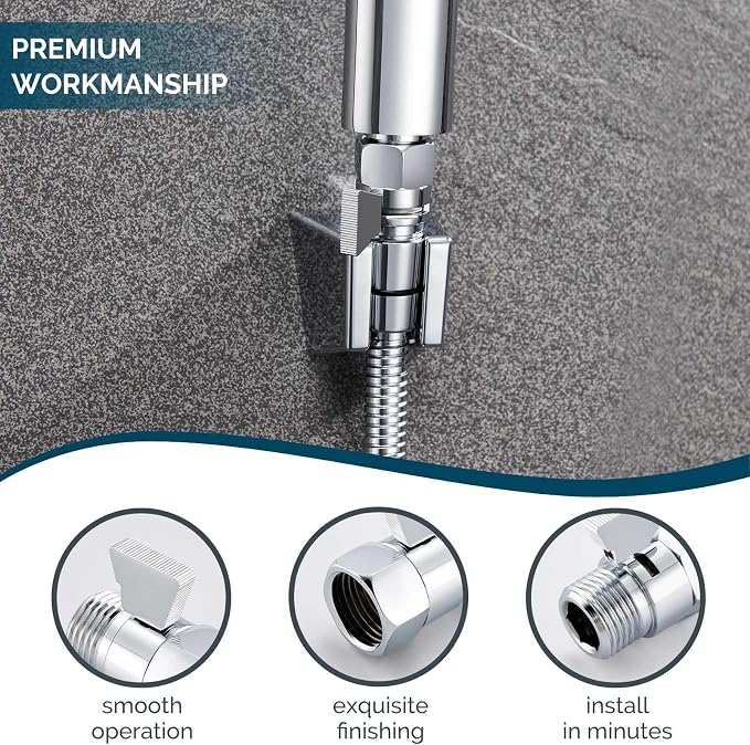 Angle Simple Shower Shut Off Valve, Water Flow Pressure Restrictor, Chrome | Solid Brass Flow Control Reducer for Handheld Shower Head, G 1/2 Water Volume Saver Regulator Valve for Bidet Sprayer