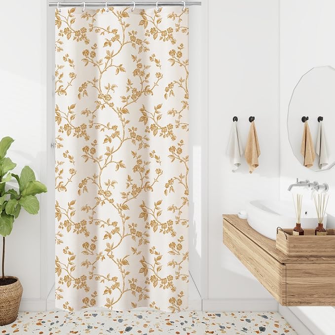 MitoVilla Small Stall Shower Curtain Set 36 x 72, Narrow Half Cotton Floral Cottagecore Spring Shower Curtains for Bathroom, Modern Farmhouse Country Plant Leaves Bathroom Décor