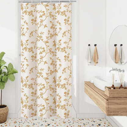 MitoVilla Small Stall Shower Curtain Set 36 x 72, Narrow Half Cotton Floral Cottagecore Spring Shower Curtains for Bathroom, Modern Farmhouse Country Plant Leaves Bathroom Décor
