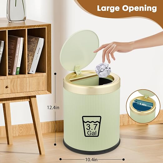 Motion Sensor Trash Can Bathroom,Touchless Garbage Can with Lid | 3.7 Gallon Modern Automatic Garbage Bin,Diaper Trash Bin,Plastic Smart Dog Proof Trash Bin for Bedroom, Office, Kitchen-Green