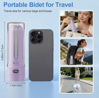 Electric Portable Bidet Toilet Aids Wiper Tool Set, Purple | 2-in-1 travel hygiene kit 15.7" extended length wiping tools 1600mAh Long-lasting Battery USB-C Rechargable IPX7 Waterproof