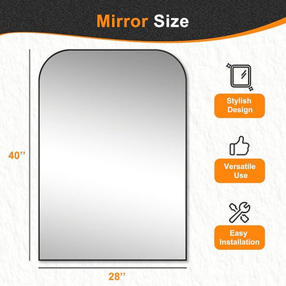 40"x28" Black Metal Framed Bathroom Mirror for Over Sink | Rounded rectangle shape. Shatterproof HD glass, all mounting hardware for bathroom, bedroom, entryway.