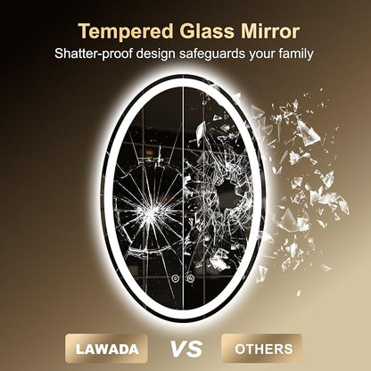 Oval LED Mirror for Bathroom,24x36 Lighted Vanity Mirror with Lights | Smart Anti-Fog, Dimmable 3 Color Modes, Backlit+Frontlit, Memory Function, HD Tempered Glass,Touch Sensor,Horizontal/Vertical