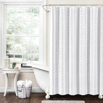 Lush Decor Hygge Stripe Shower Curtain, 72" x 72", Navy & White